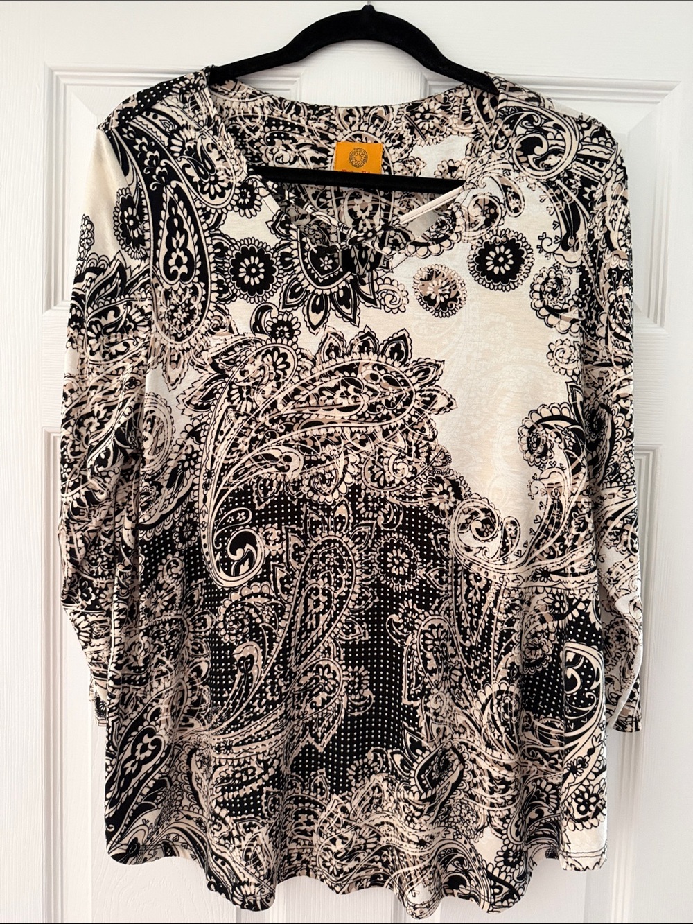 Ruby Rd. Black and White Paisley Long Sleeve Top